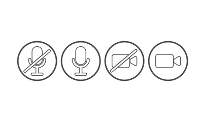 illustration of mic and video icon for mute, unmute, on and off. Symbol for communication mobile apps and web design button. line art