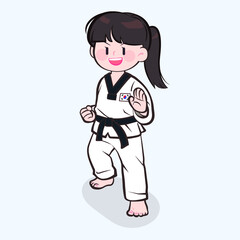 태권도를 하는 귀여운 캐릭터 일러스트.