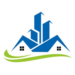 Vector symbol design for real estate company. Buildings abstract logo design template. Home icon idea. House silhouette. Construction sign. - Vector