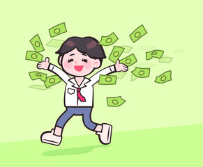 돈벼락을 맞는 남자.