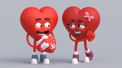 Heart characters couple posing for picture 3D Illustration gift valentine