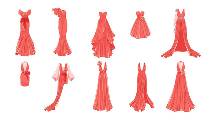 Dresses for prom, gala evening, wedding, masquerade, points. Set of different dresses. Modern and classic style. © progdiz