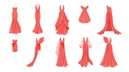 Dresses for prom, gala evening, wedding, masquerade, points. Set of different dresses. Modern and classic style. © progdiz