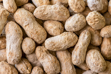 Salted peanuts texture, macro shot. Food background.