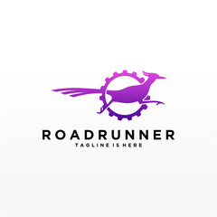 Obraz premium Roadrunner bird abstract minimal simple geometric logo design icon template silhouette isolated with white background