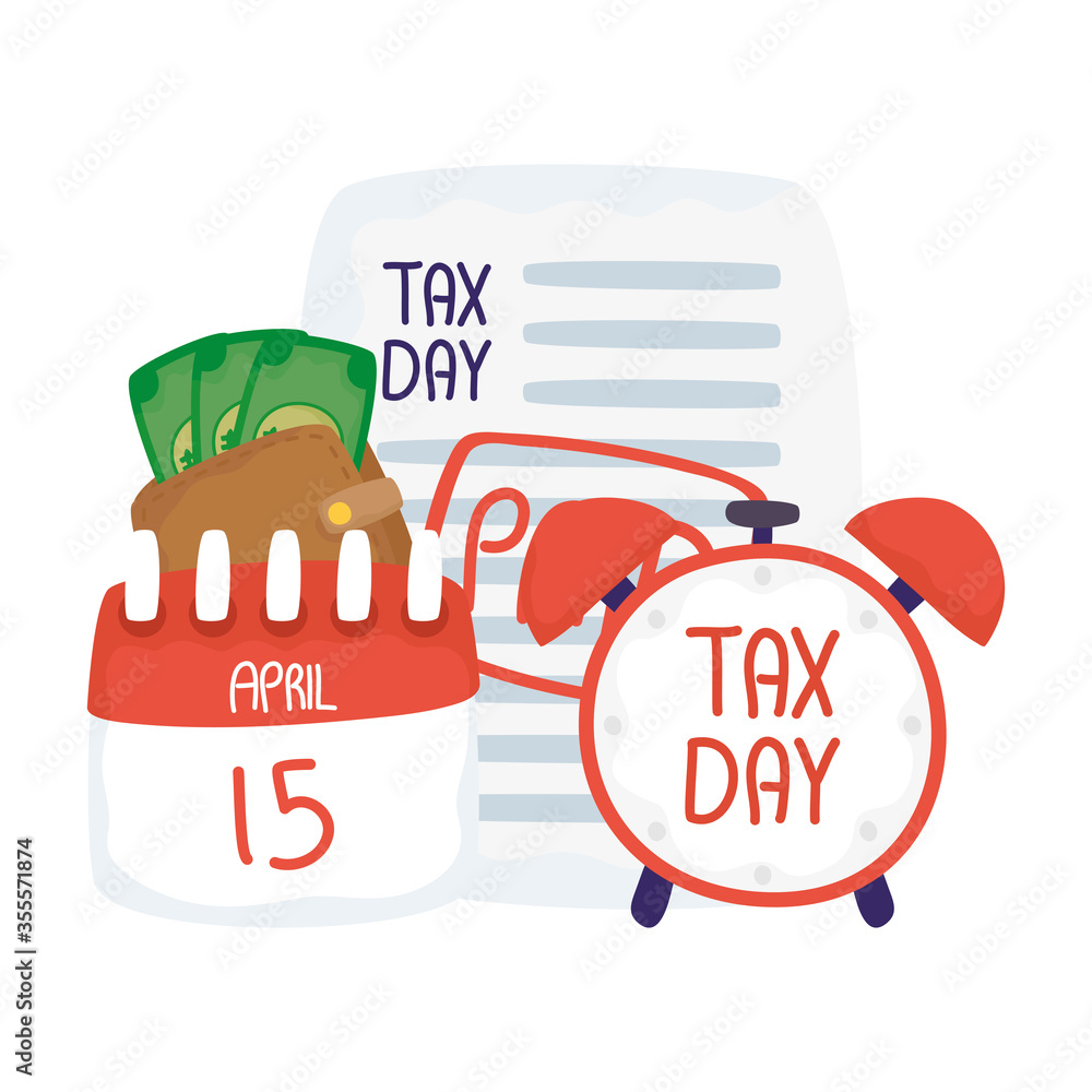 Sticker Tax day 15 april calendar document and clock vector design