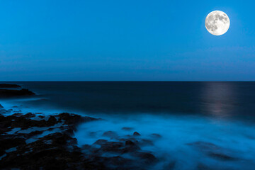 Moon over the Atlantic Ocean - Lanzarote, Canary Islands, Spain