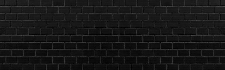 Panorama of Black stone brick texture and background.