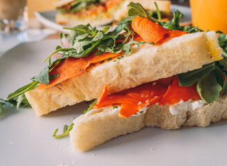 Smoked Salmon on Toast with Cream Cheese and Arugla