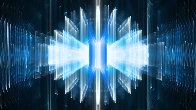 Conceptual animation of a quantum computer running, with symmetrical and physical waves of light, seamlessly loopable animation
