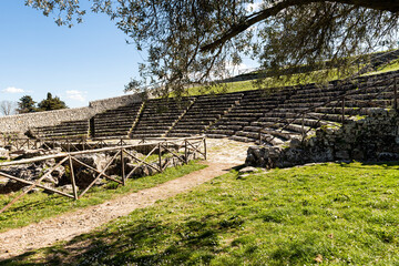 Fototapeta na wymiar Panoramic Sights of The Greek Theater in Palazzolo Acreide,Province of Syracuse, Italy.