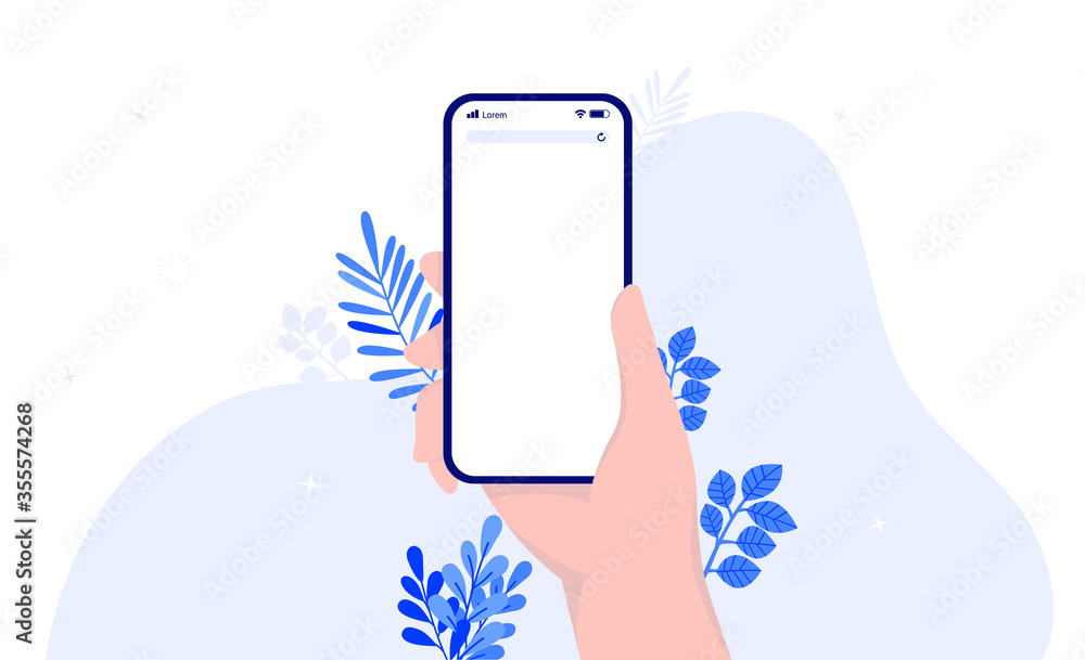 Fototapete hand holding phone with blank screen. template to insert your own content. smartphone use concept. v