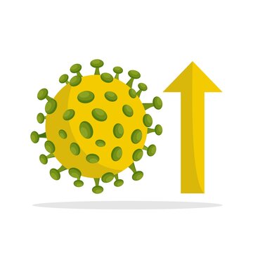 vector illustration of Increase in coronavirus COVID-19 cases. concept of increasing infections and disease outbreaks. coronavirus icon with direction of the red arrow going up.