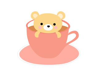 Coffee time cute bear in coffee cup vector-illustration. Coffee and drink concept background	