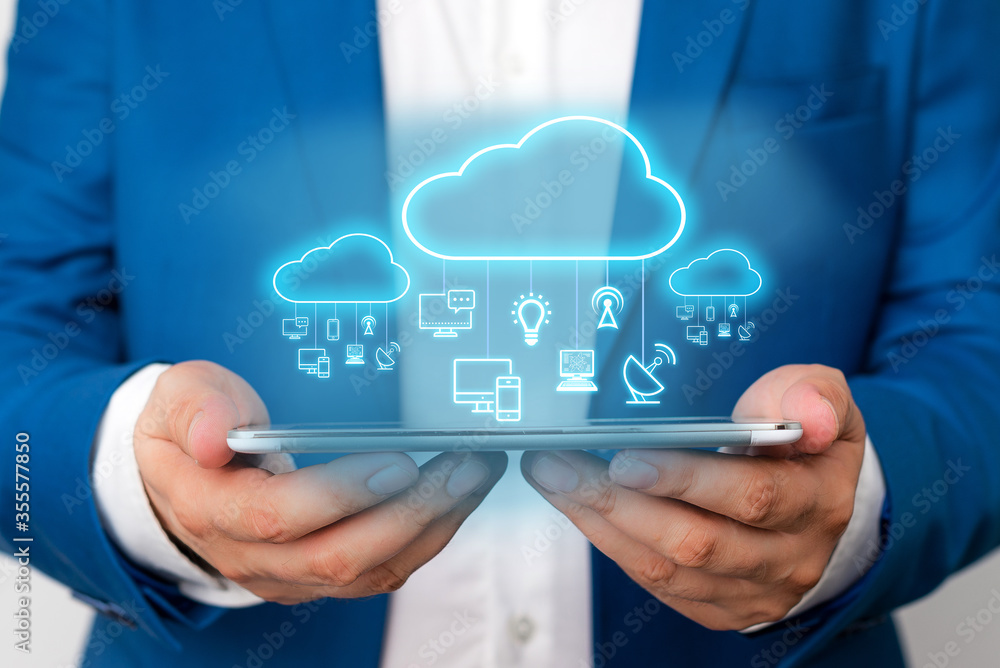 Poster futuristic big data cloud computing diagram network storage technology