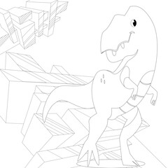 Coloring book for children with a dinosaur   in cartoon style, tyrannosaurus