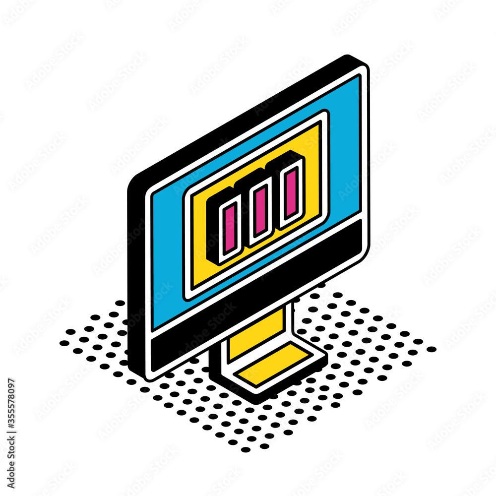 Poster bars chart on computer isometric style icon vector design