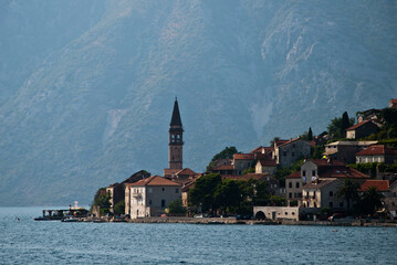 View of the colonnade and the Mediterranean city