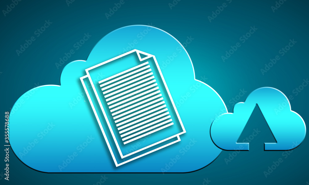 Poster cloub computing with blue cloud icon and white line text document