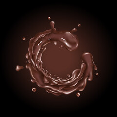 Liquid chocolate splash circle on a dark background
