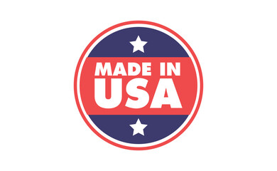 Made in USA badge. United States of America flag colors. American patriotism sign.