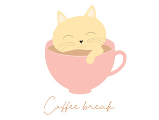 Coffee break cute bear in coffee cup vector-illustration. Coffee and drink concept background