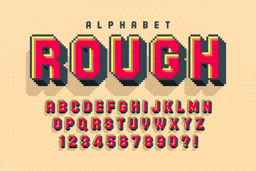 Pixel vector alphabet design, stylized like in 8-bit games.