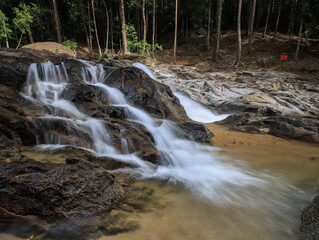 Waterfall found in tropical rainforest in malaysia