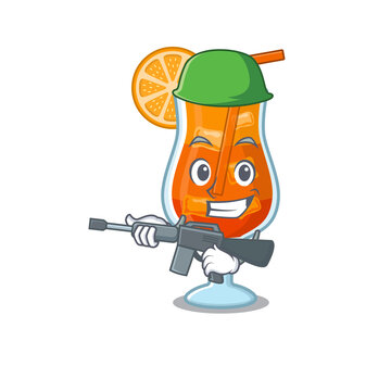 A cartoon picture of Army mai tai cocktail holding machine gun