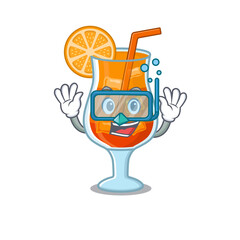 Mai tai cocktail mascot design swims with diving glasses