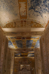 Luxor, Egypt: Painted ceiling in Tomb KV2, the burial place of pharaoh Rameses IV in the Valley of...