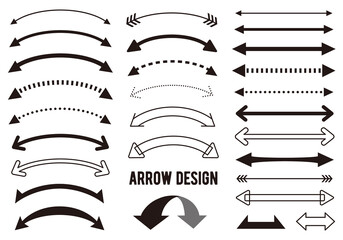 左右を示す矢印のアイコンセット 直線と曲線（モノクロ）
