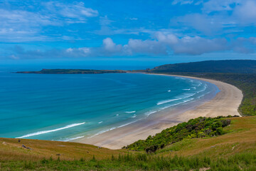 Aerial view of Tautuku beach in New Zealand