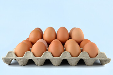 Chicken eggs in the egg tray isolated on the white background. 
