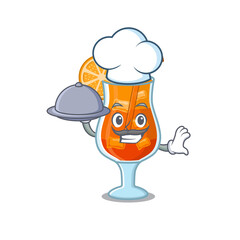 mascot design of mai tai cocktail chef serving food on tray