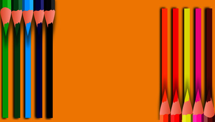 Colorful pencils with copy space isolated on brown background, education frame concept. Vector pencil colors background art style can be used in cover design, book design, poster, website backgrounds.