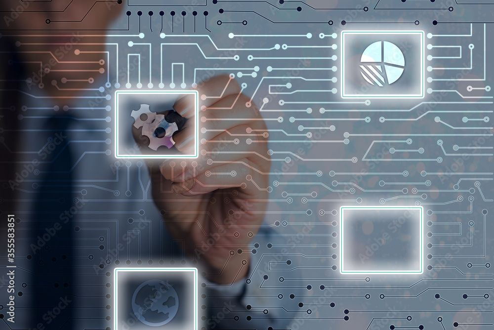 Poster system administrator control, gear configuration settings tools concept.