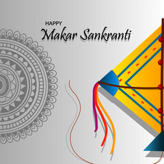 Makar Sankranti festival of India/Greeting card of design with kite and draw artistic.
