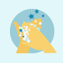 illustration vector graphic of washing hand with soap for   preventing the spread of corona virus infection. Perfect for poster, etc. 