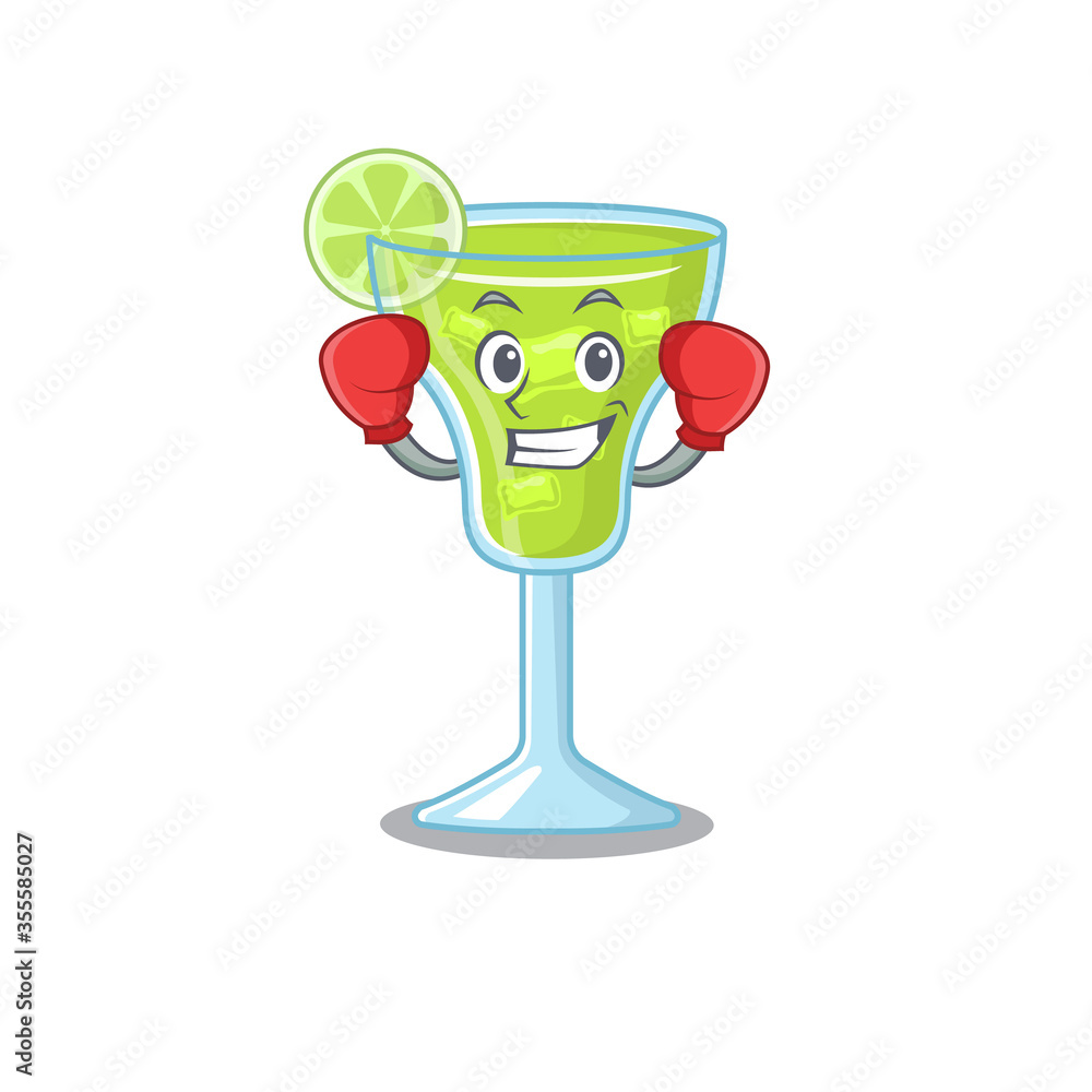 Sticker Mascot design of margarita cocktail as a sporty boxing athlete