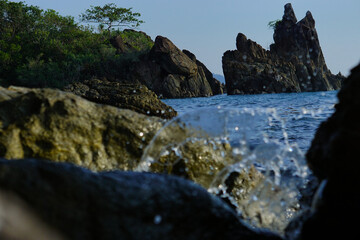 Splash wave in the sea and stone at Koh Chang Thailand