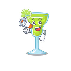 Mascot design of margarita cocktail announcing new products on a megaphone