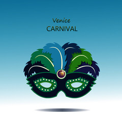Venice Carnival/Venetian carnival mask with feather blue color tone design.