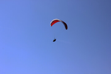Skydiving on a clear day with blue sky