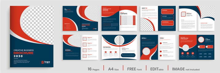 Brochure template layout design, creative business profile template layout, 16 pages, annual report, minimal, multipage brochure design. - obrazy, fototapety, plakaty