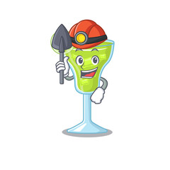 A cartoon picture of margarita cocktail miner with tool and helmet