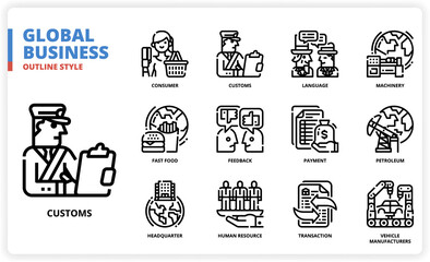 Global business icon set