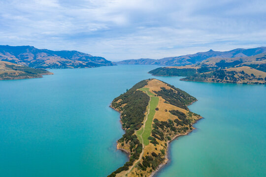 Onawe peninsula near Akaroa inside of Banks peninsula, New Zealand
