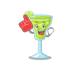 Margarita cocktail in cartoon drawing character design with Foam finger