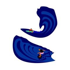 flat vector illustration of man surfing in high wave